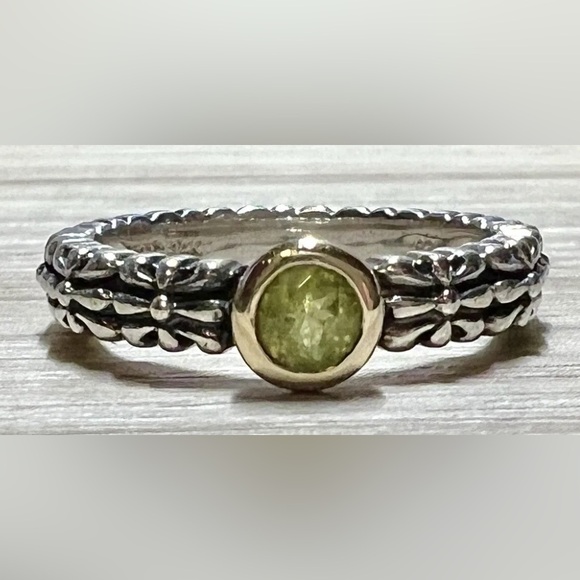 Vintage Town & Country Sterling Silver And 14K Gold Peridot Ring, Size 7 - Picture 2 of 11